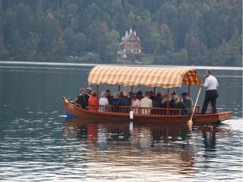 Pletna boat and our group