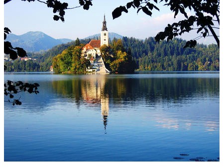 Mirror in Bled lake's water
